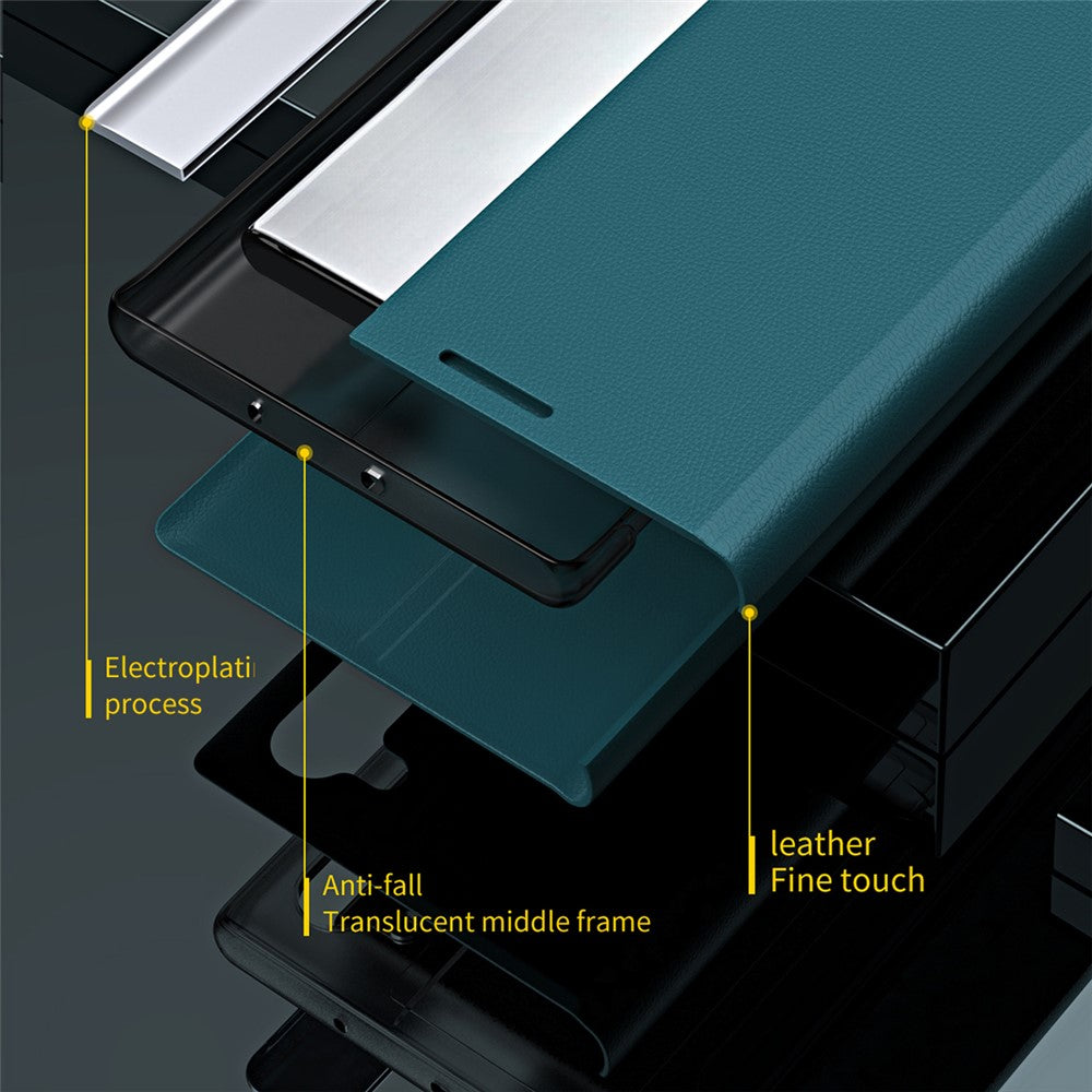 Full Protection Fall Proof Leather Phone Stand Case Shell for Xiaomi Redmi Note 10 Pro 4G (Global) / Note 10 Pro 4G (India)- Dark Blue