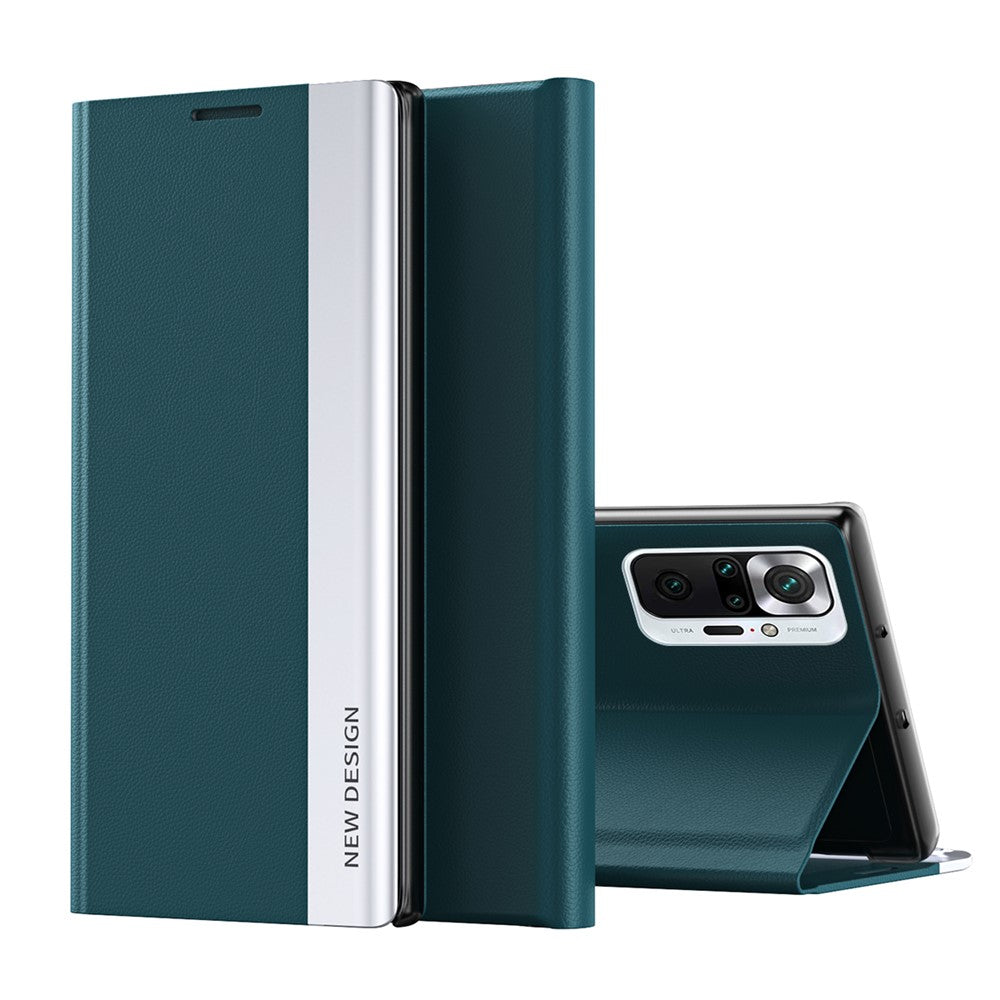 Full Protection Fall Proof Leather Phone Stand Case Shell for Xiaomi Redmi Note 10 Pro 4G (Global) / Note 10 Pro 4G (India)- Dark Blue