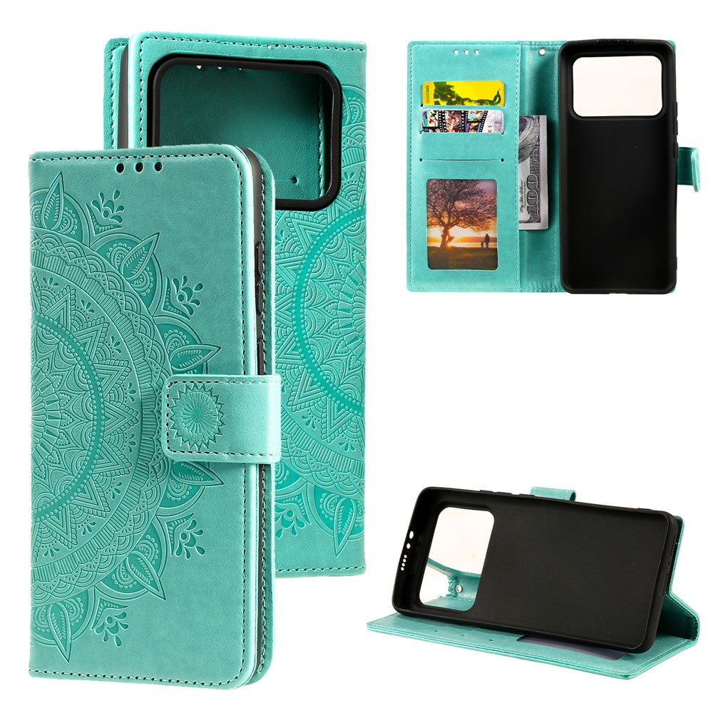 Imprinted Mandala Pattern PU Leather Wallet Stand Case with Strap for Xiaomi Mi 11 Ultra
