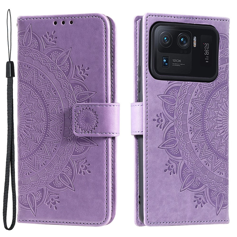 Imprinted Mandala Pattern PU Leather Wallet Stand Case with Strap for Xiaomi Mi 11 Ultra