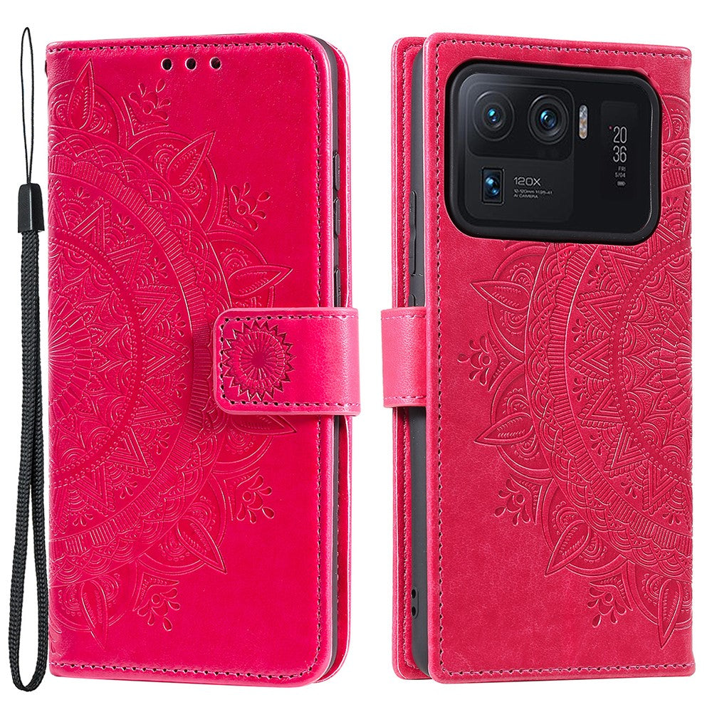 Imprinted Mandala Pattern PU Leather Wallet Stand Case with Strap for Xiaomi Mi 11 Ultra
