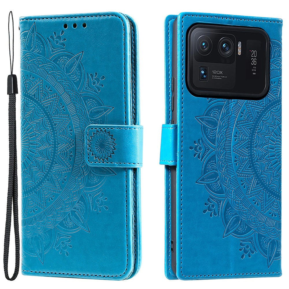 Imprinted Mandala Pattern PU Leather Wallet Stand Case with Strap for Xiaomi Mi 11 Ultra