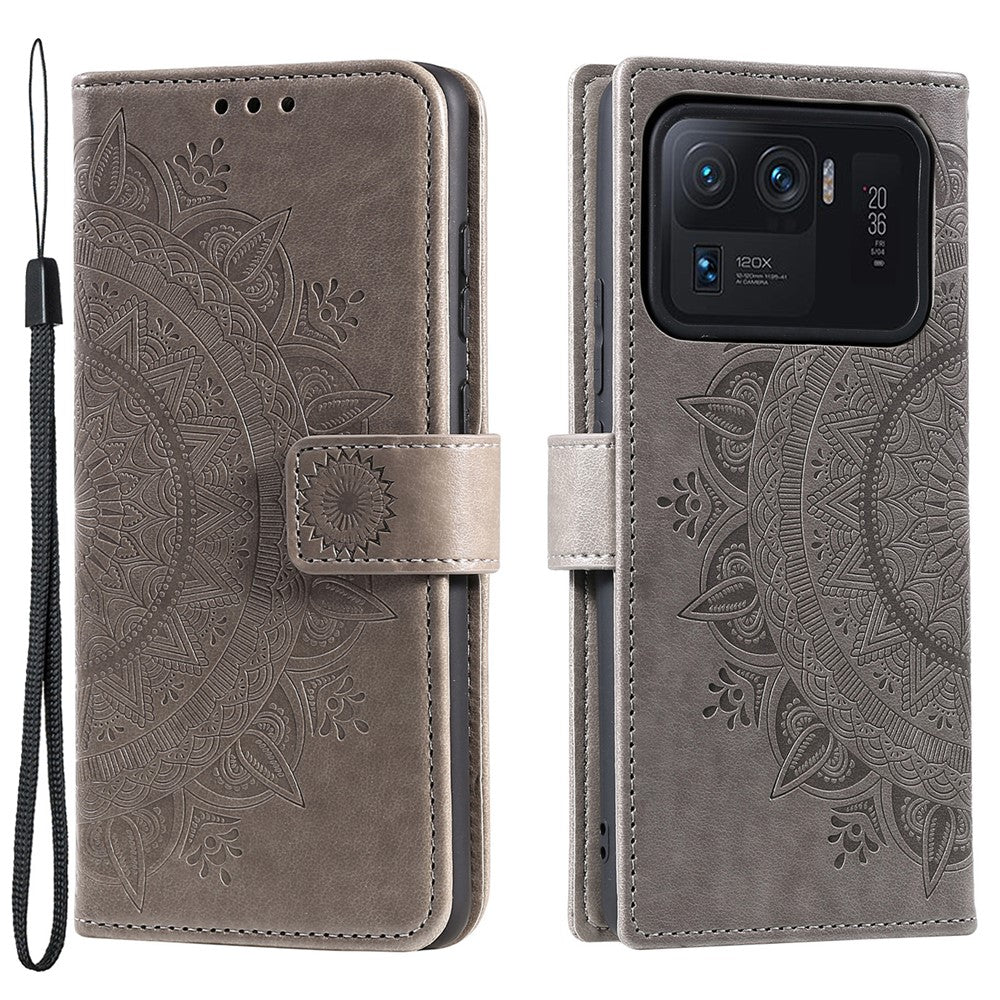 Imprinted Mandala Pattern PU Leather Wallet Stand Case with Strap for Xiaomi Mi 11 Ultra