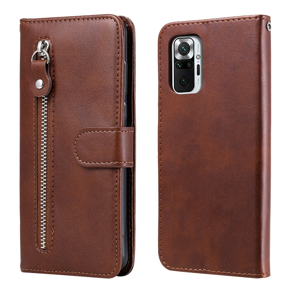 Full Protection Zipper Pocket Leather Wallet Design Phone Case for Xiaomi Poco M3 Pro 4G / 5G / Redmi Note 10 5G/ 10T 5G