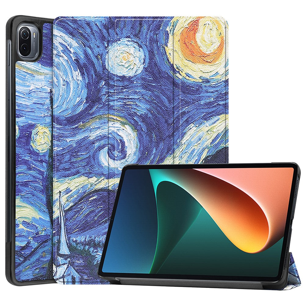 Pattern Printing PU Leather Case for Xiaomi Pad 5/Pad 5 Pro, Tri-Fold Stand Smart Cover with Auto Sleep / Wake