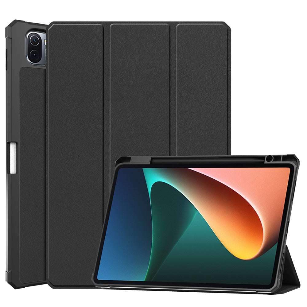 For Xiaomi Pad 5/Pad 5 Pro Slim Case Tri-fold Stand PU Leather Shockproof Tablet Cover with Pencil Holder Support Auto Wake/Sleep