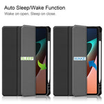 For Xiaomi Pad 5/Pad 5 Pro Slim Case Tri-fold Stand PU Leather Shockproof Tablet Cover with Pencil Holder Support Auto Wake/Sleep