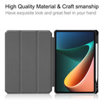 For Xiaomi Pad 5/Pad 5 Pro Slim Case Tri-fold Stand PU Leather Shockproof Tablet Cover with Pencil Holder Support Auto Wake/Sleep