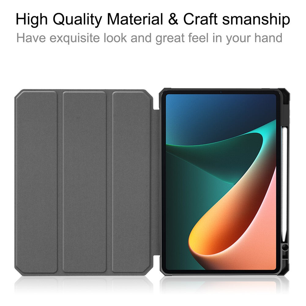 For Xiaomi Pad 5/Pad 5 Pro Slim Case Tri-fold Stand PU Leather Shockproof Tablet Cover with Pencil Holder Support Auto Wake/Sleep
