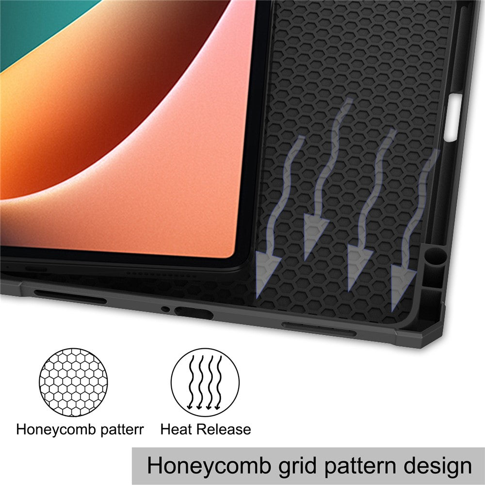 For Xiaomi Pad 5/Pad 5 Pro Slim Case Tri-fold Stand PU Leather Shockproof Tablet Cover with Pencil Holder Support Auto Wake/Sleep