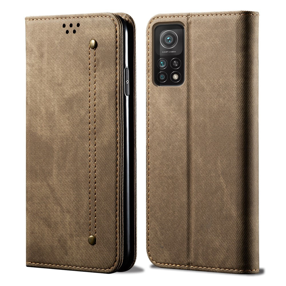 Plånboksdesign med jeanstygstruktur, läderfodral med helkroppsskydd och stativ för Xiaomi 11T 5G / 11T Pro 5G