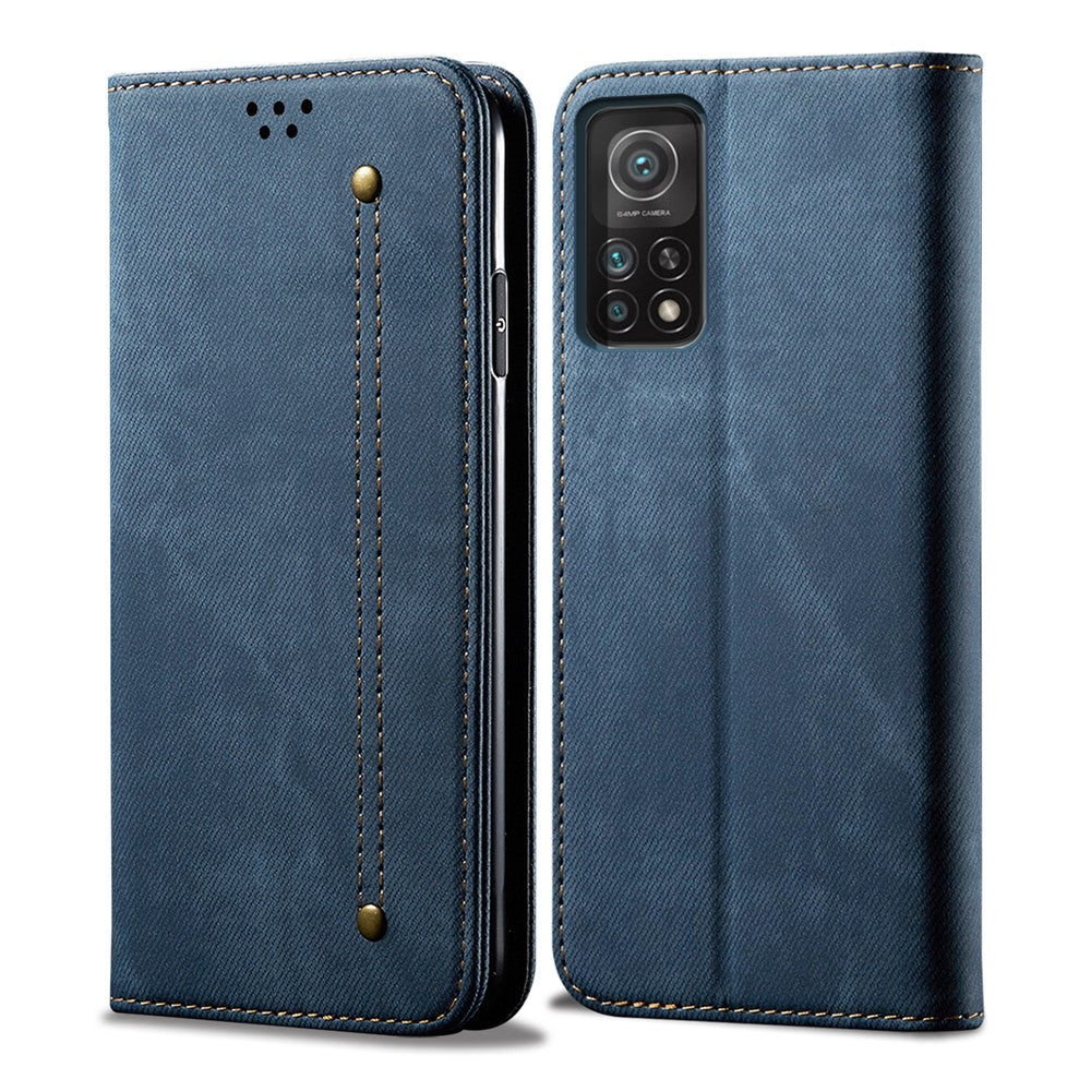 Plånboksdesign med jeanstygstruktur, läderfodral med helkroppsskydd och stativ för Xiaomi 11T 5G / 11T Pro 5G