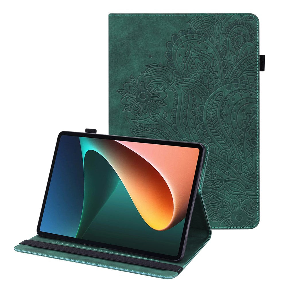 Imprinted Flower Stand Design Leather Tablet Cover Case with Card Slots for Xiaomi Pad 5/Pad 5 Pro