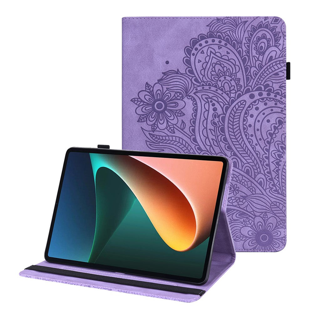 Imprinted Flower Stand Design Leather Tablet Cover Case with Card Slots for Xiaomi Pad 5/Pad 5 Pro