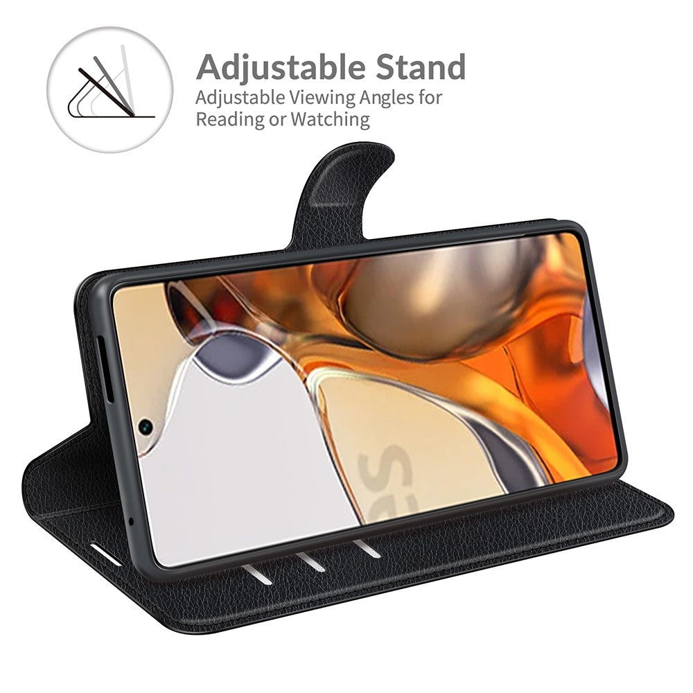 Litchitextur Anti-fall Snyggt Flip Läderfodral med Plånboksdesign och Stativ för Xiaomi 11T 5G / 11T Pro 5G