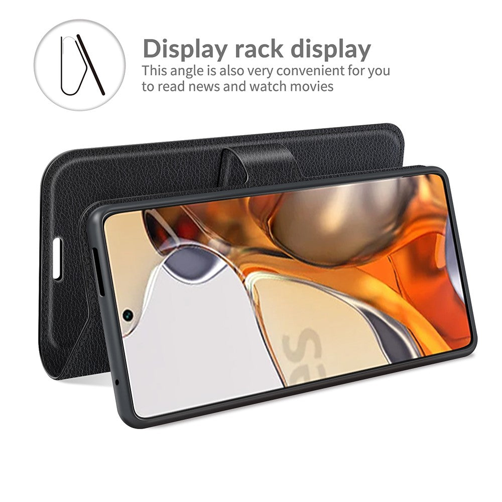 Litchitextur Anti-fall Snyggt Flip Läderfodral med Plånboksdesign och Stativ för Xiaomi 11T 5G / 11T Pro 5G