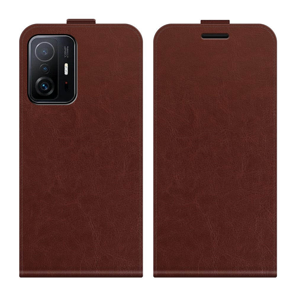 Crazy Horse Texture Reptåligt Vertikalt Flip Fullt Skyddande Lädermobilskal för Xiaomi 11T 5G / 11T Pro 5G