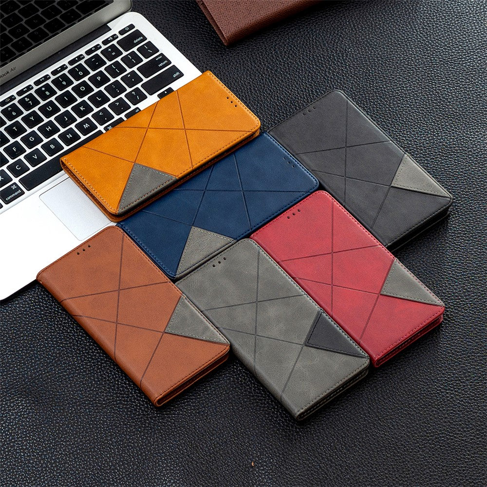 Rhombus-Like Imprinting Leather Stand Protective Phone Case Shell with Card Slots for Xiaomi 11T / 11T Pro