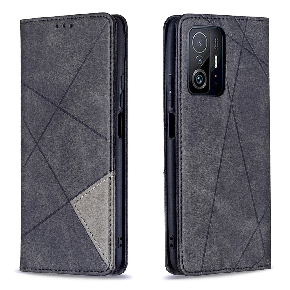 Rhombus-Like Imprinting Leather Stand Protective Phone Case Shell with Card Slots for Xiaomi 11T / 11T Pro