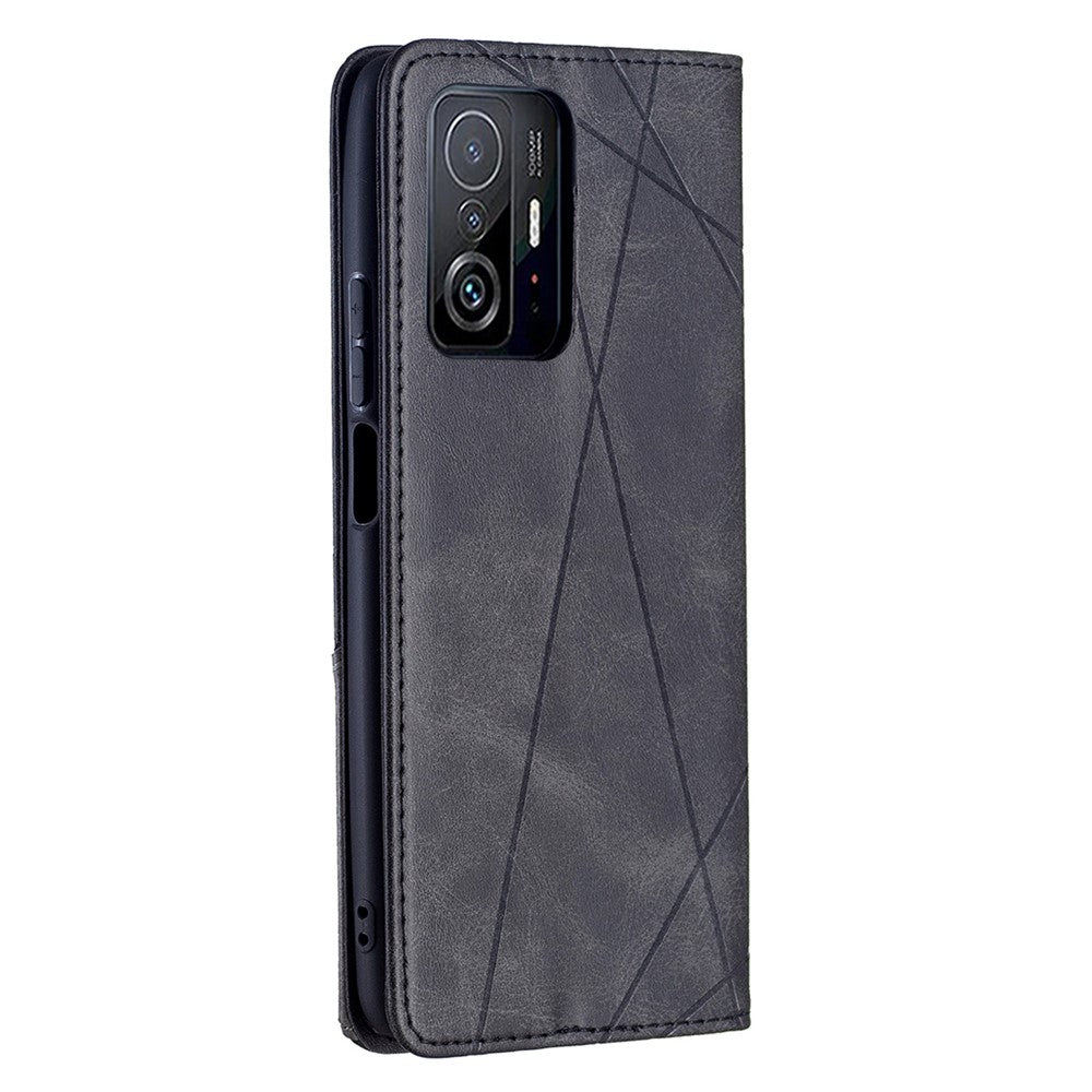 Rhombus-Like Imprinting Leather Stand Protective Phone Case Shell with Card Slots for Xiaomi 11T / 11T Pro