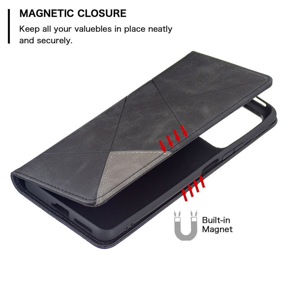 Rhombus-Like Imprinting Leather Stand Protective Phone Case Shell with Card Slots for Xiaomi 11T / 11T Pro