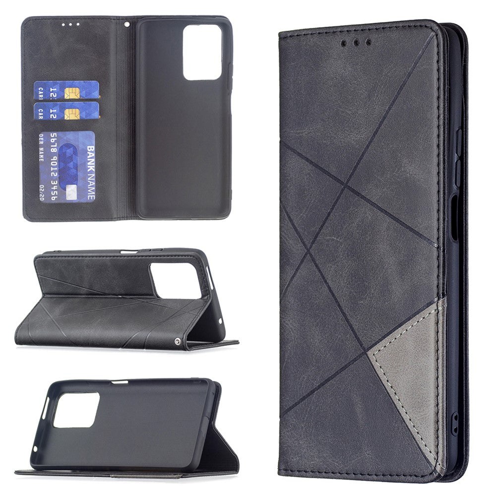 Rhombus-Like Imprinting Leather Stand Protective Phone Case Shell with Card Slots for Xiaomi 11T / 11T Pro
