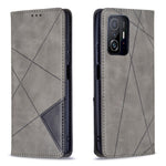 Rhombus-Like Imprinting Leather Stand Protective Phone Case Shell with Card Slots for Xiaomi 11T / 11T Pro