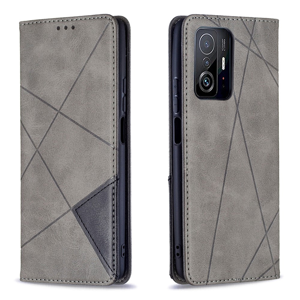 Rhombus-Like Imprinting Leather Stand Protective Phone Case Shell with Card Slots for Xiaomi 11T / 11T Pro