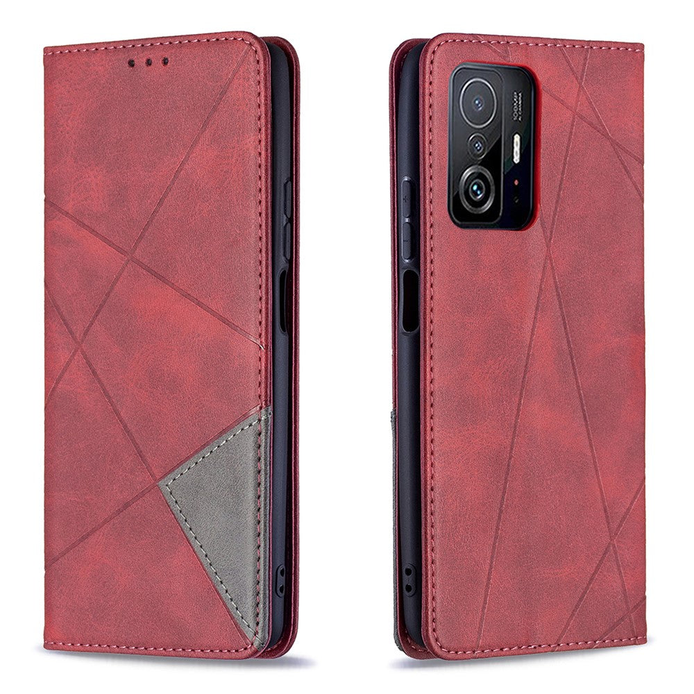 Rhombus-Like Imprinting Leather Stand Protective Phone Case Shell with Card Slots for Xiaomi 11T / 11T Pro