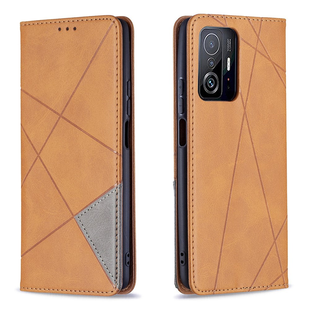 Rhombus-Like Imprinting Leather Stand Protective Phone Case Shell with Card Slots for Xiaomi 11T / 11T Pro