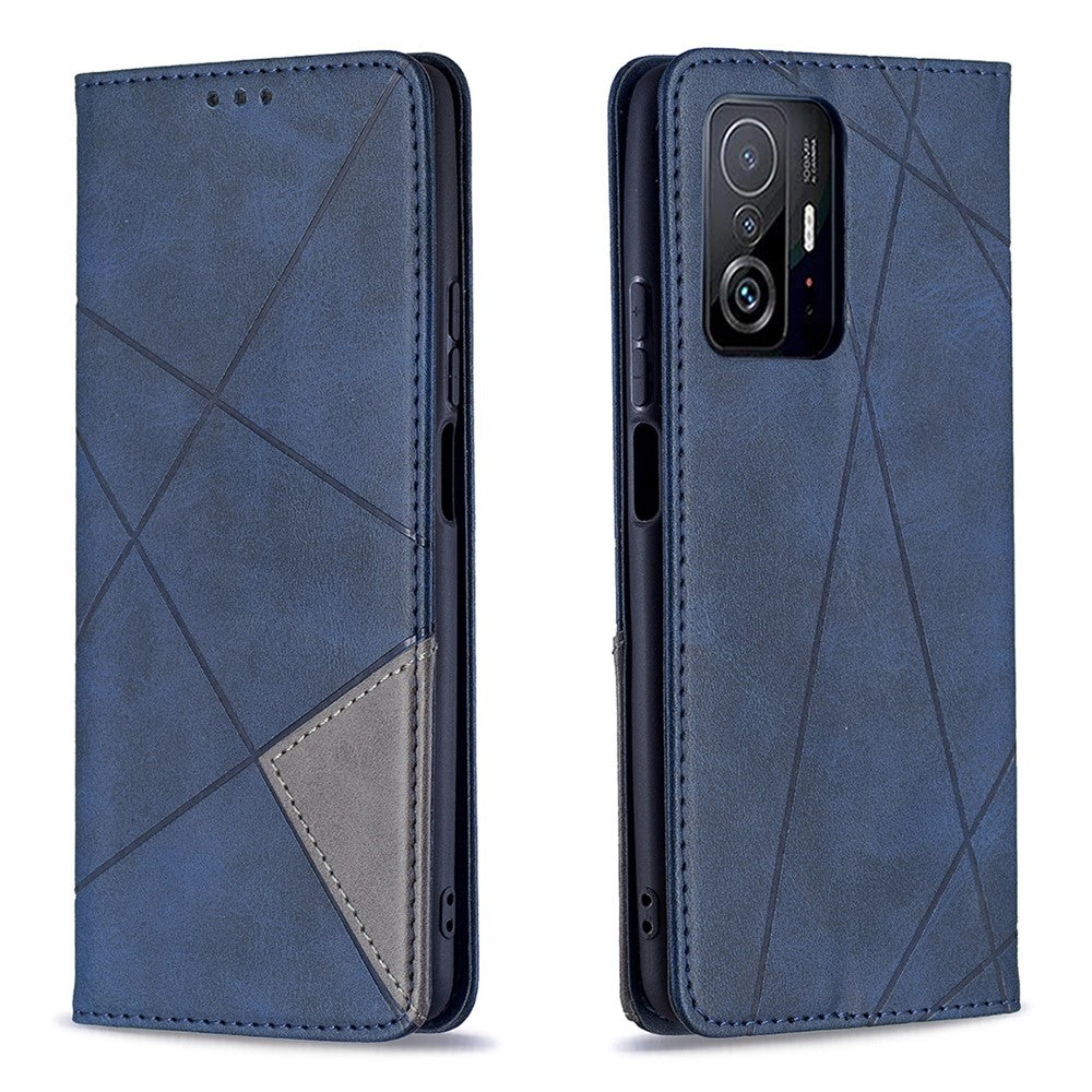 Rhombus-Like Imprinting Leather Stand Protective Phone Case Shell with Card Slots for Xiaomi 11T / 11T Pro