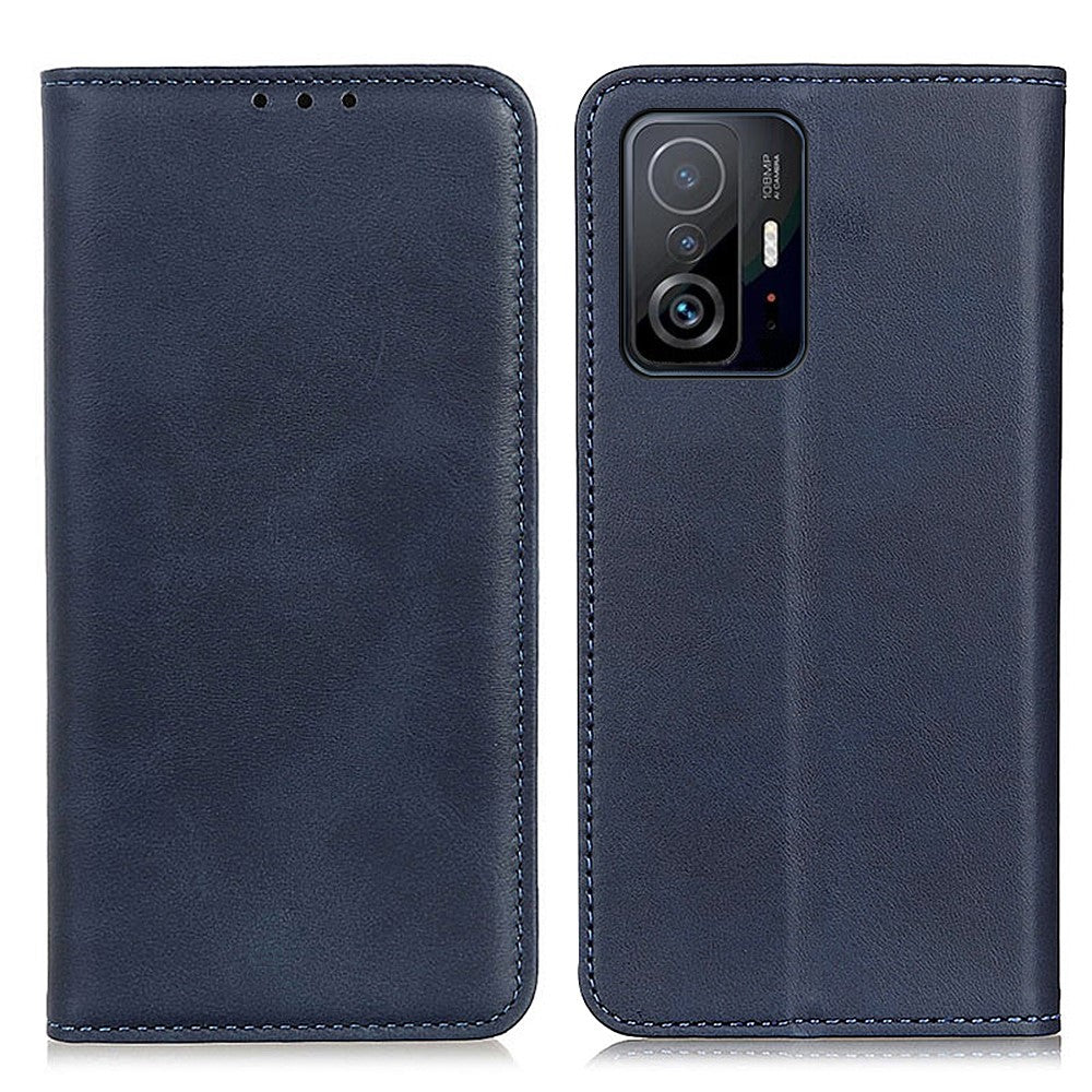 Split Leather Auto-absorbed Anti-drop Shockproof Wallet Stand Phone Cover for Xiaomi 11T/11T Pro