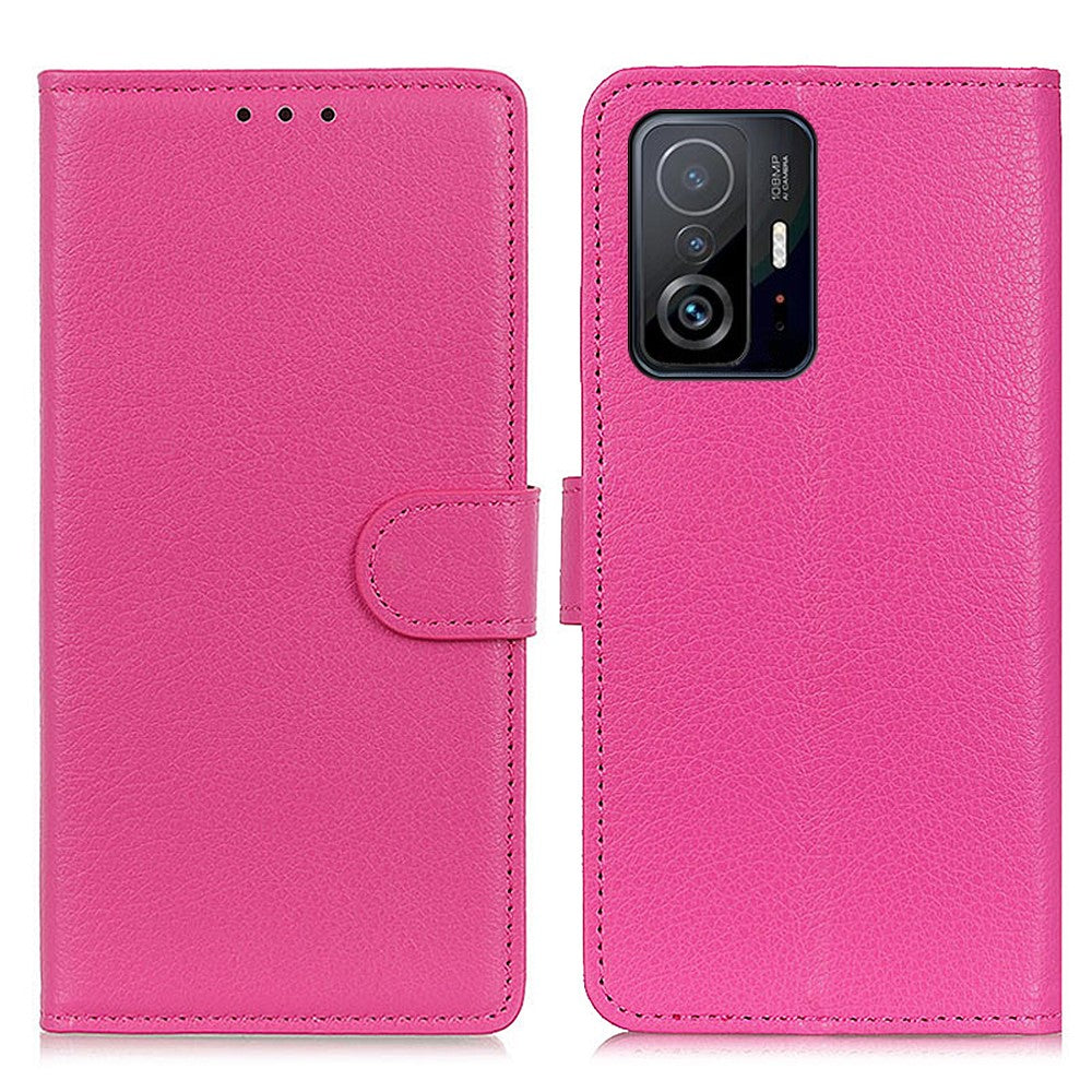 Klassiskt Litchi-texturerat läderfodral med fallskydd och stötdämpande plånboksfodral till Xiaomi 11T/11T Pro