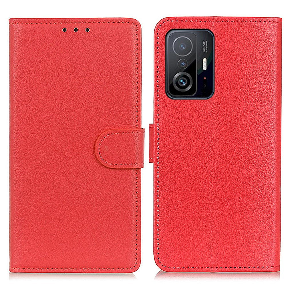 Klassiskt Litchi-texturerat läderfodral med fallskydd och stötdämpande plånboksfodral till Xiaomi 11T/11T Pro