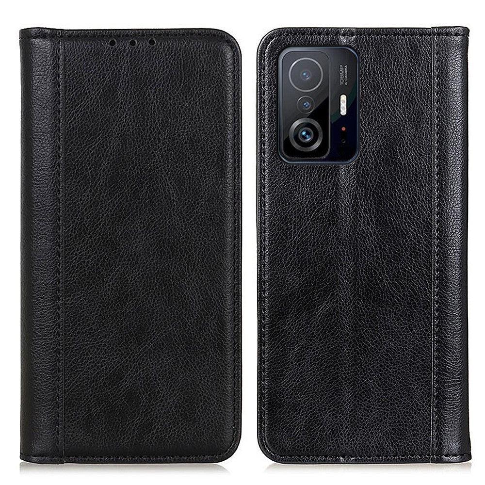 Litchi Texture Auto-absorbed Anti-drop Well-protected Split Leather Phone Cover Case with Wallet Stand for Xiaomi 11T/11T Pro