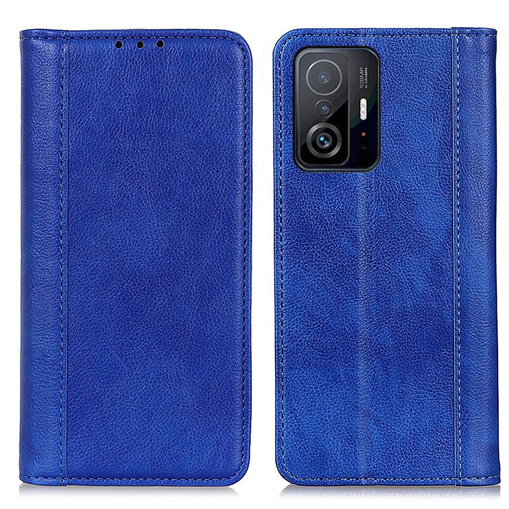 Litchi Texture Auto-absorbed Anti-drop Well-protected Split Leather Phone Cover Case with Wallet Stand for Xiaomi 11T/11T Pro