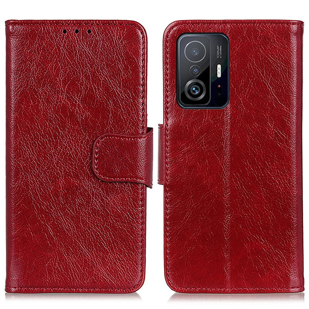 Nappa Texture Wallet Stand Fit Split Leather Flip Phone Protective Shell for Xiaomi 11T / 11T Pro