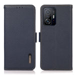 KHAZNEH Litchi Texture Viewing Stand Genuine Leather RFID Blocking Anti-theft Swiping Flip Folio Wallet Case for Xiaomi 11T / 11T Pro