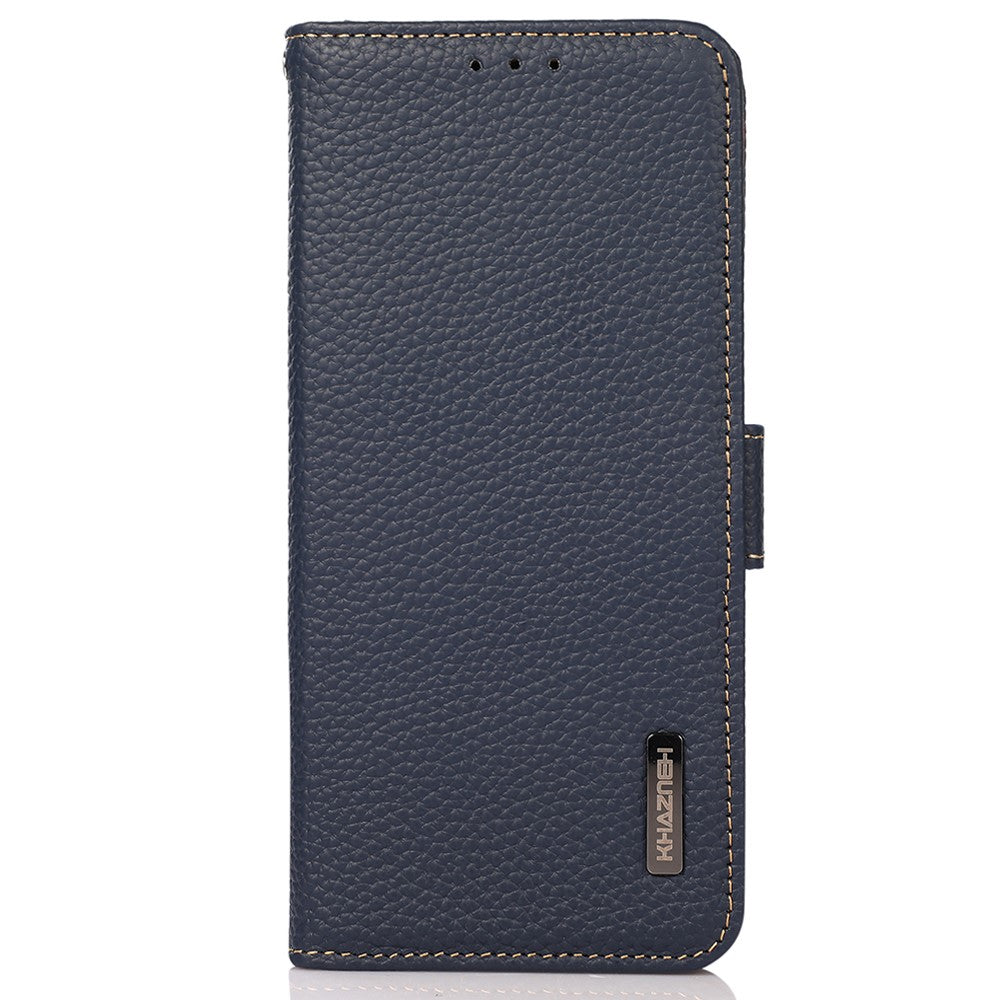 KHAZNEH Litchi Texture Viewing Stand Genuine Leather RFID Blocking Anti-theft Swiping Flip Folio Wallet Case for Xiaomi 11T / 11T Pro