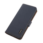 KHAZNEH Litchi Texture Viewing Stand Genuine Leather RFID Blocking Anti-theft Swiping Flip Folio Wallet Case for Xiaomi 11T / 11T Pro