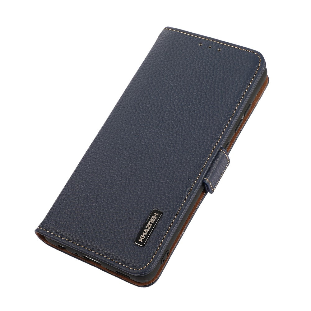 KHAZNEH Litchi Texture Viewing Stand Genuine Leather RFID Blocking Anti-theft Swiping Flip Folio Wallet Case for Xiaomi 11T / 11T Pro