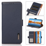 KHAZNEH Litchi Texture Viewing Stand Genuine Leather RFID Blocking Anti-theft Swiping Flip Folio Wallet Case for Xiaomi 11T / 11T Pro