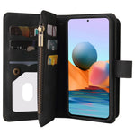 Xiaomi Redmi Note 10 Pro 4G (Global) / (Indien) Plånboksfodral med dragkedja, 15 kortfack och rem i läder för mobil