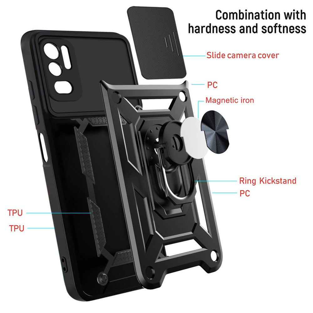 Kickstand PC + TPU Shockproof Scratch-Resistant Slide Camera Cover Phone Case for Xiaomi Redmi Note 10 5G/Note 10T 5G /Poco M3 Pro 4G/5G
