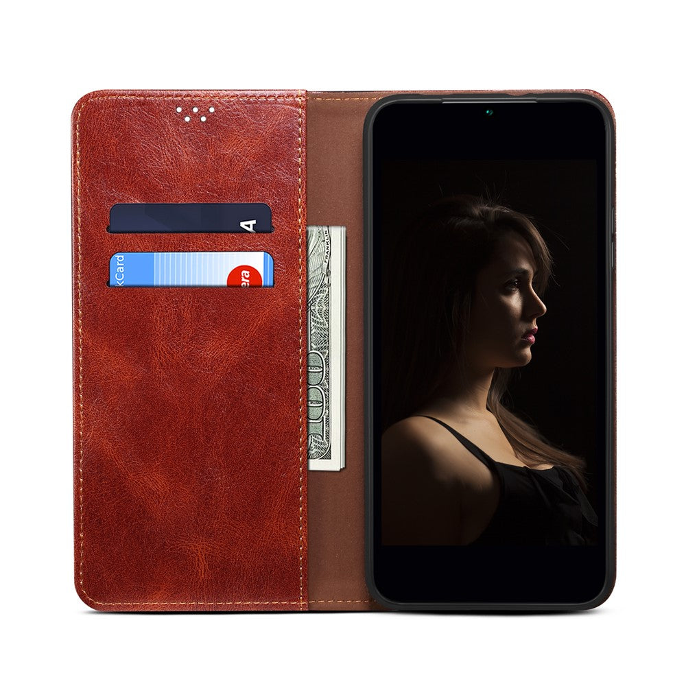 Vaxartad Crazy Horse-textur Välskyddad Snygg Plånboksdesign Magnetiskt Självabsorberande PU-läderfodral för Xiaomi 11T Pro