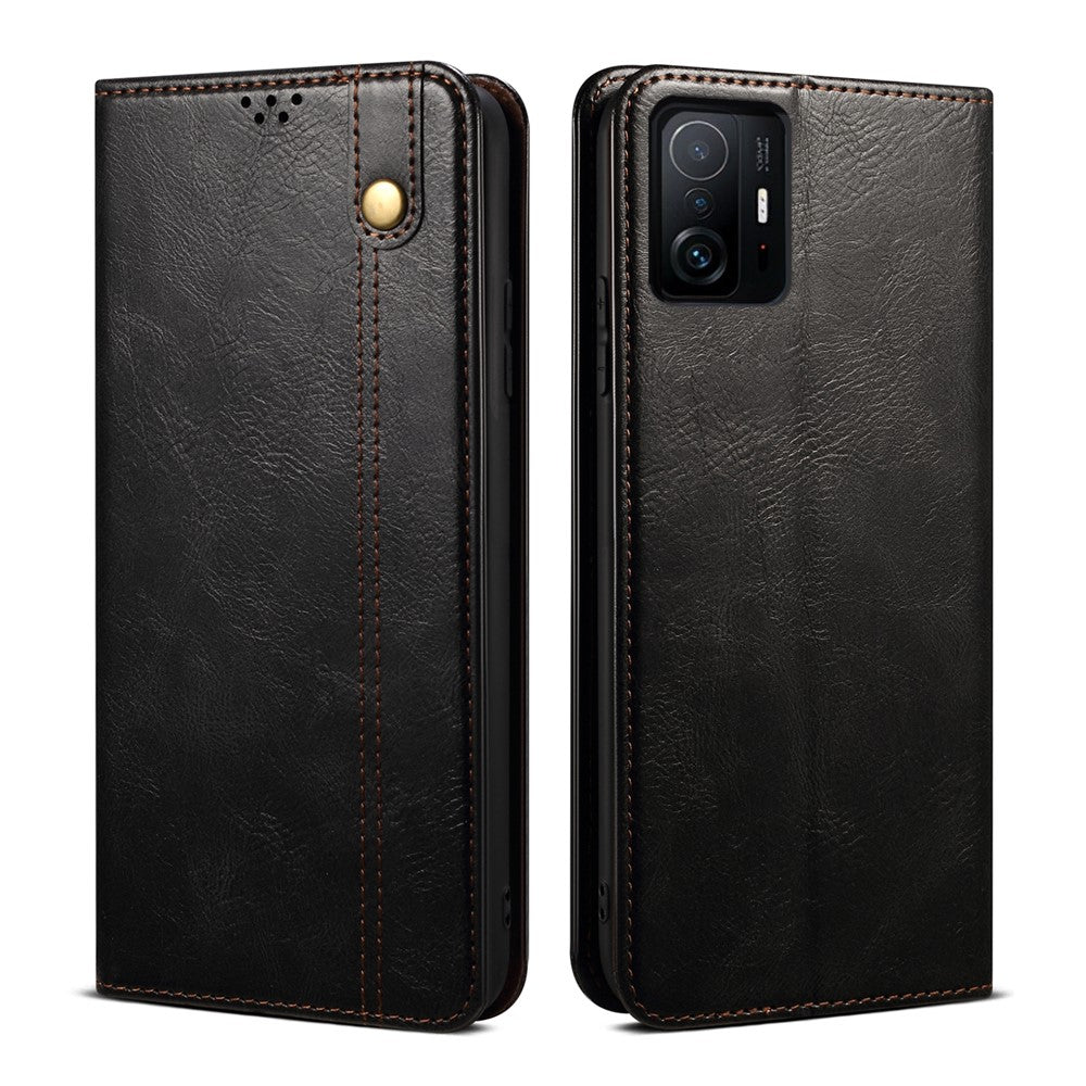 Vaxartad Crazy Horse-textur Välskyddad Snygg Plånboksdesign Magnetiskt Självabsorberande PU-läderfodral för Xiaomi 11T Pro