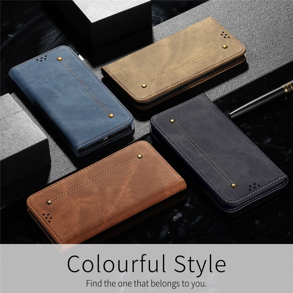 Jeans Cloth Texture Auto-absorbed Full Body Protection Stylish Wallet Design Leather Phone Case with Stand for Xiaomi 11T Pro