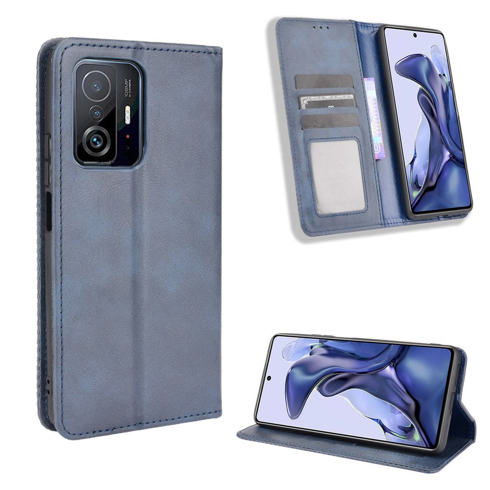 Retro Textured Surface Phone Leather Case Shockproof Leather Phone Wallet Stand Cover for Xiaomi 11T Pro / Xiaomi 11T
