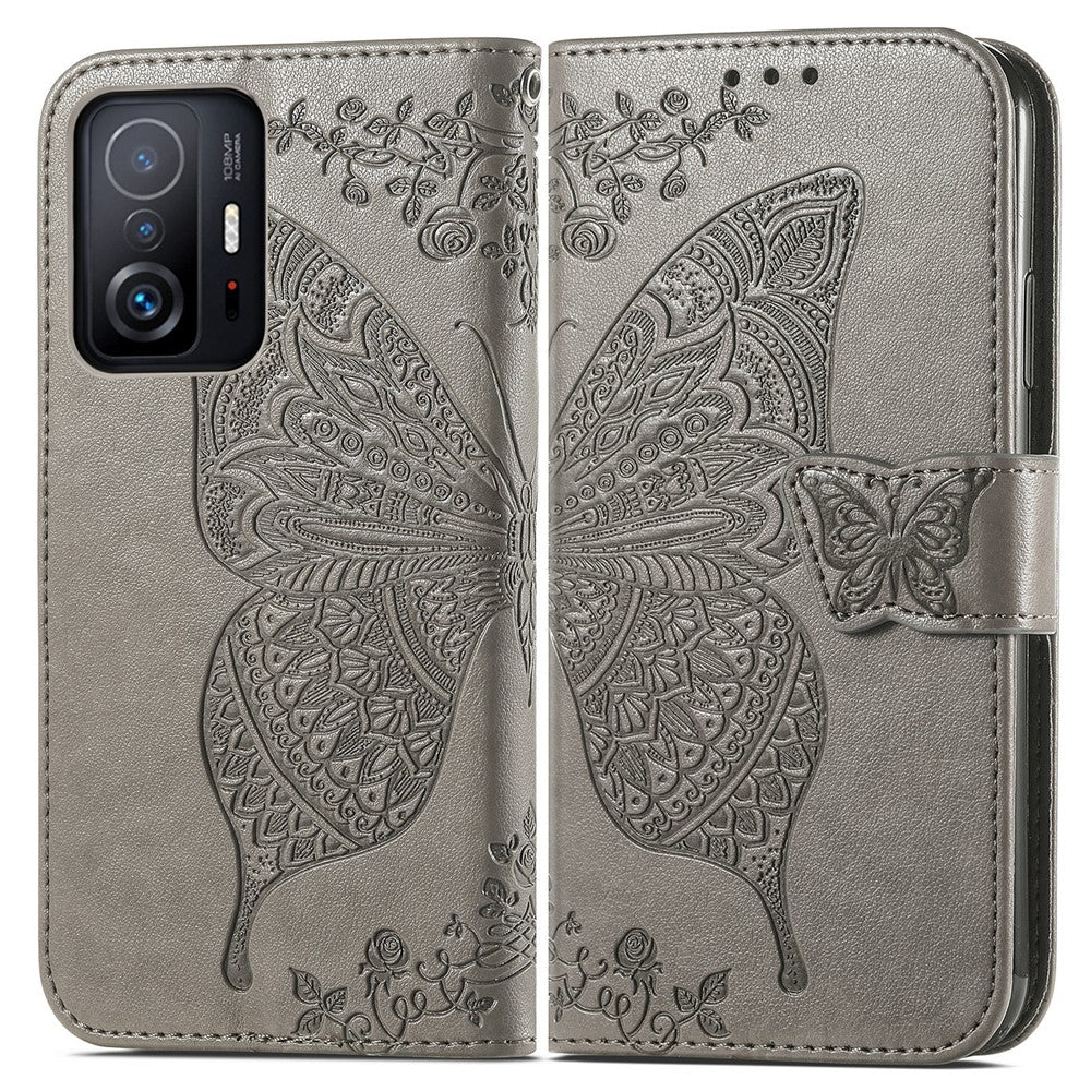 Præget læderpung med sommerfugle- og blomstermotiv til Xiaomi 11T / Xiaomi 11T Pro