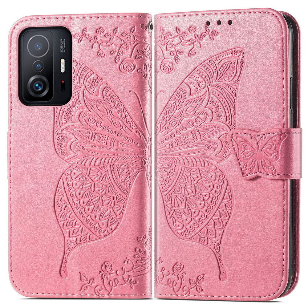 Præget læderpung med sommerfugle- og blomstermotiv til Xiaomi 11T / Xiaomi 11T Pro